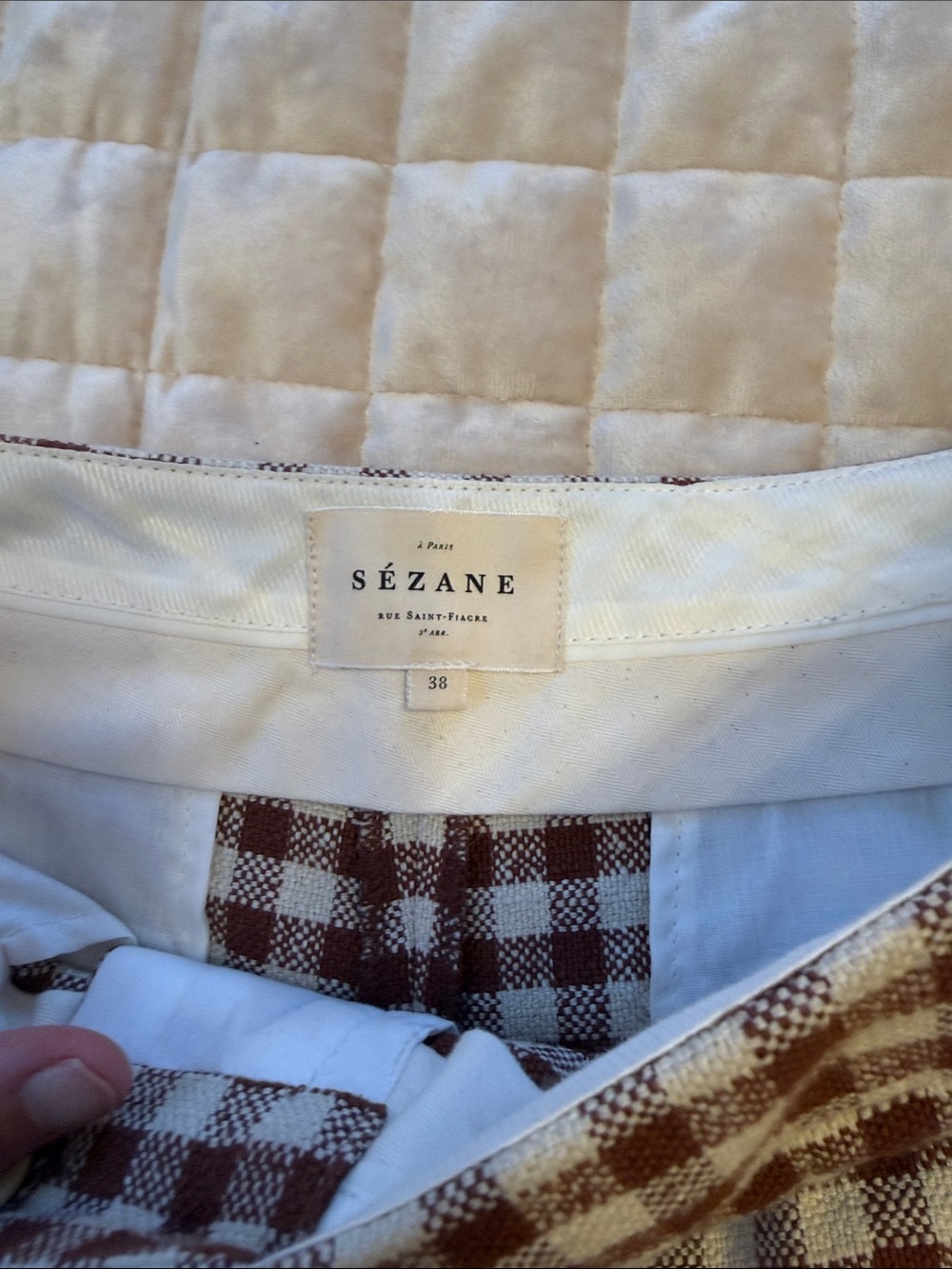 Sezane Martin Crop Trousers Brown/ Ecru Gingham - Size 6 - Picture 4 of 8